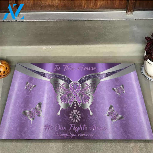 In This House No One Fights Alone - Fibromyalgia Awareness Metal Pattern Print Doormat