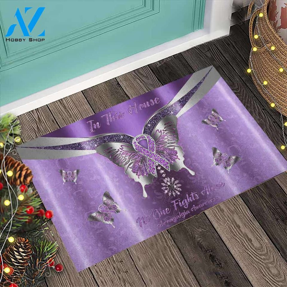 In This House No One Fights Alone - Fibromyalgia Awareness Metal Pattern Print Doormat