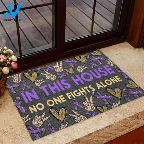 In This House No One Fights Alone Fibromyalgia Awareness Coir Pattern Print Doormat | Welcome Mat | House Warming Gift