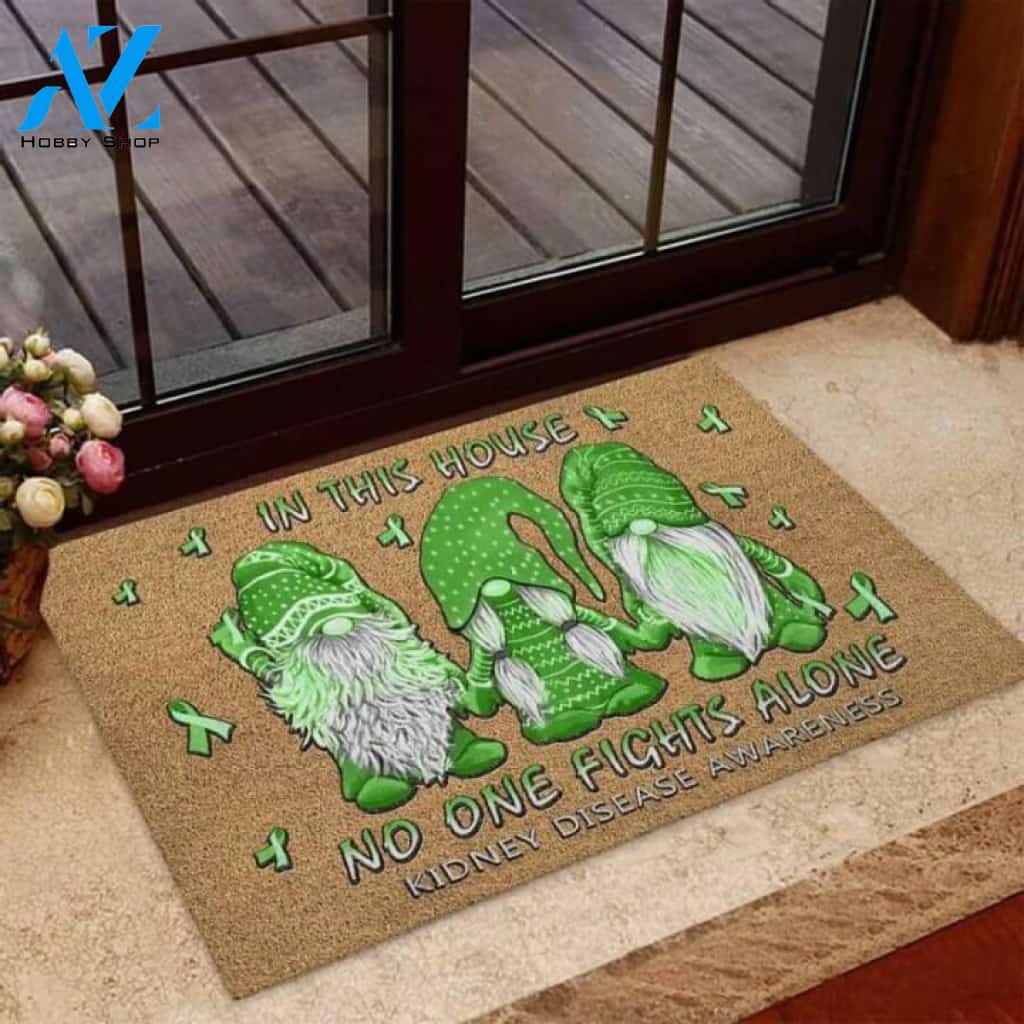 In This House No One Fights Alone Kidney Awareness Coir Pattern Print Doormat | Welcome Mat | House Warming Gift