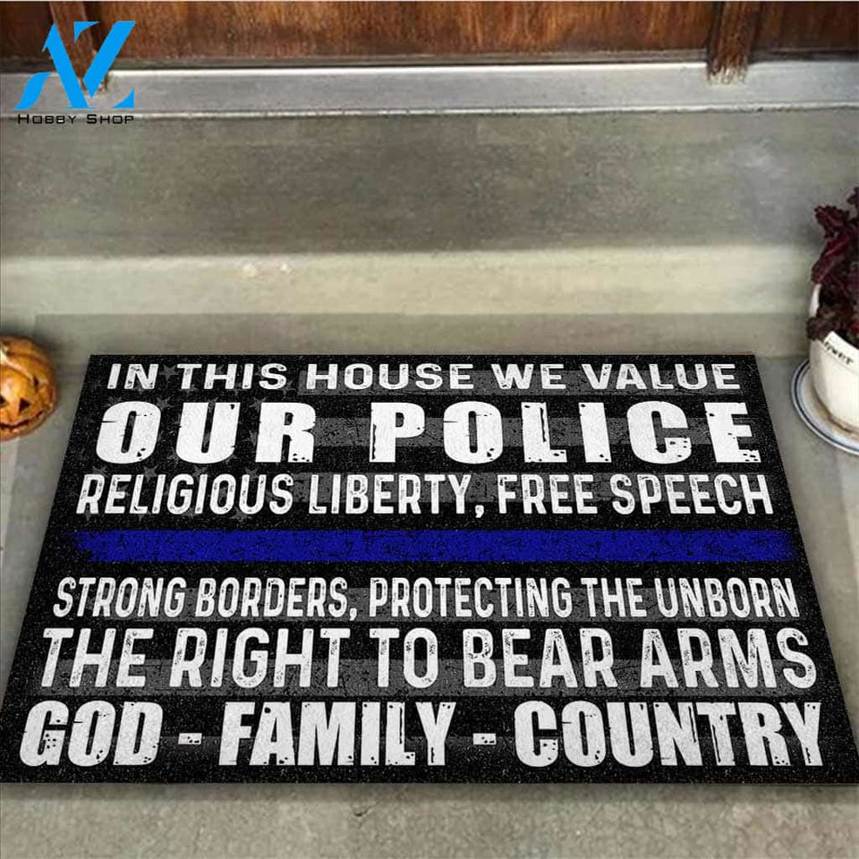 In This House - Police Officer Funny Indoor And Outdoor Doormat Gift For Police Birthday Gift Decor Warm House Gift Welcome Mat