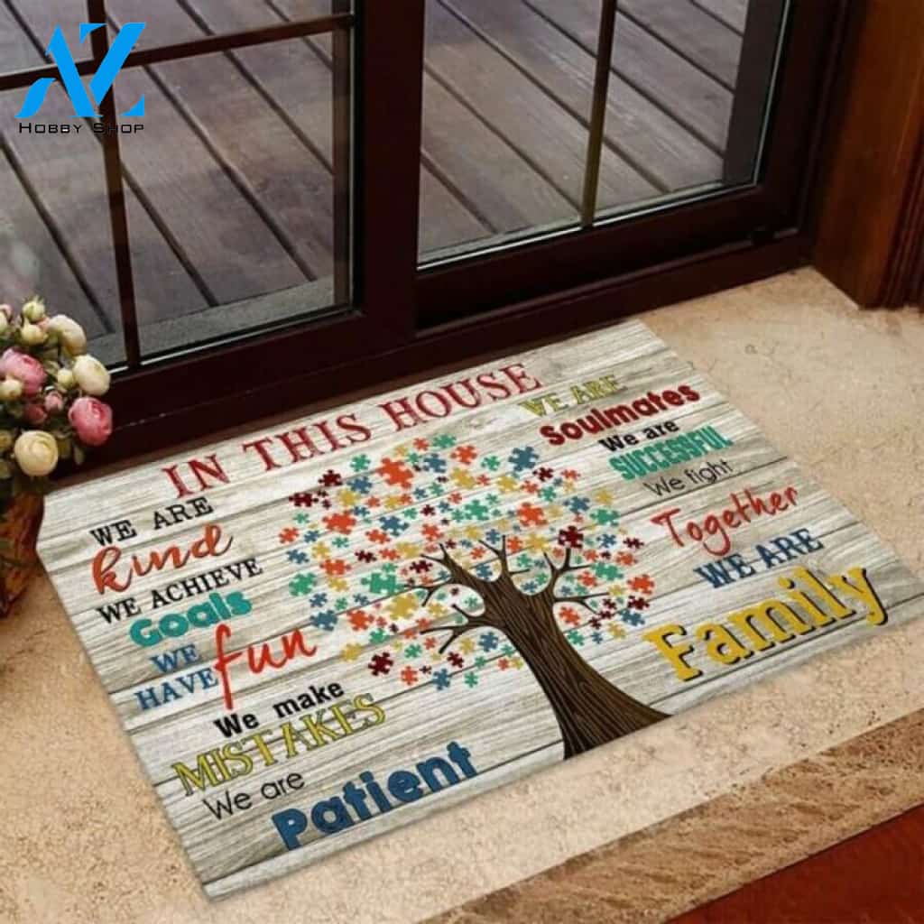 In This House We Are Family Autism Awareness Doormat | Welcome Mat | House Warming Gift