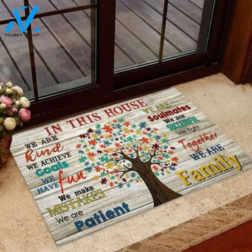 In This House We Are Family Autism Awareness Doormat | Welcome Mat | House Warming Gift