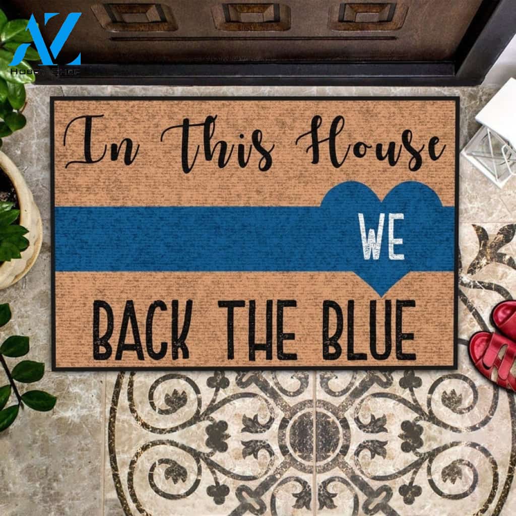 In This House - We Back The Blue Police Officer Doormat Warm House Gift Welcome Mat Gift for Friend Family