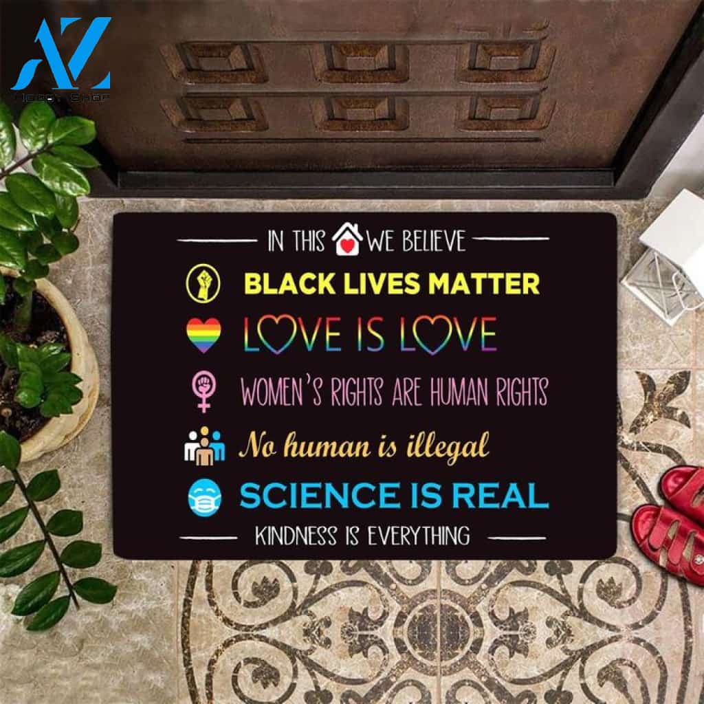 In This House We Believe Doormat, Black Lives Matter, Indoor and Outdoor Doormat Warm House Gift Welcome Mat Gift for Family Friends