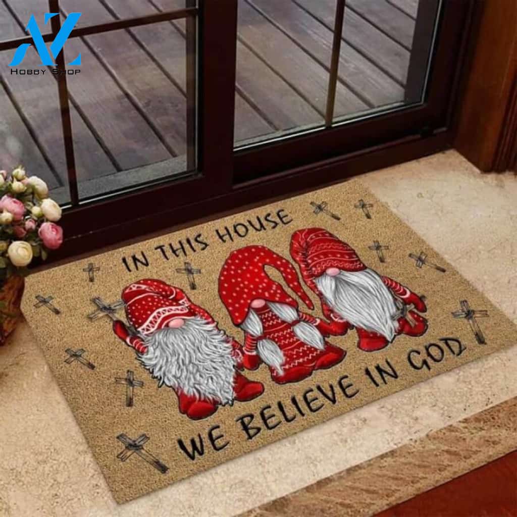 In This House We Believe In God Coir Pattern Print Doormat | Welcome Mat | House Warming Gift