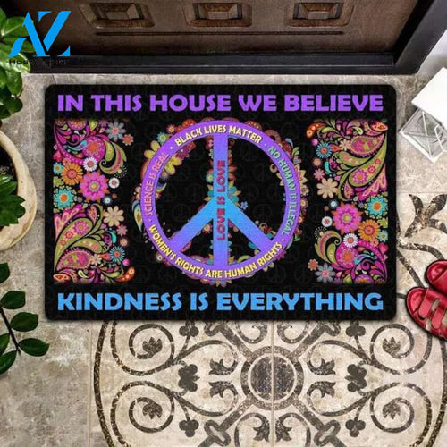In This House We Believe Kindness Is Everything Peace Sign Printed Doormat Home Decor