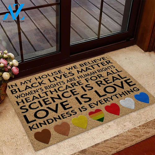 In This House We Believe - LGBT Support Coir Pattern Print Doormat