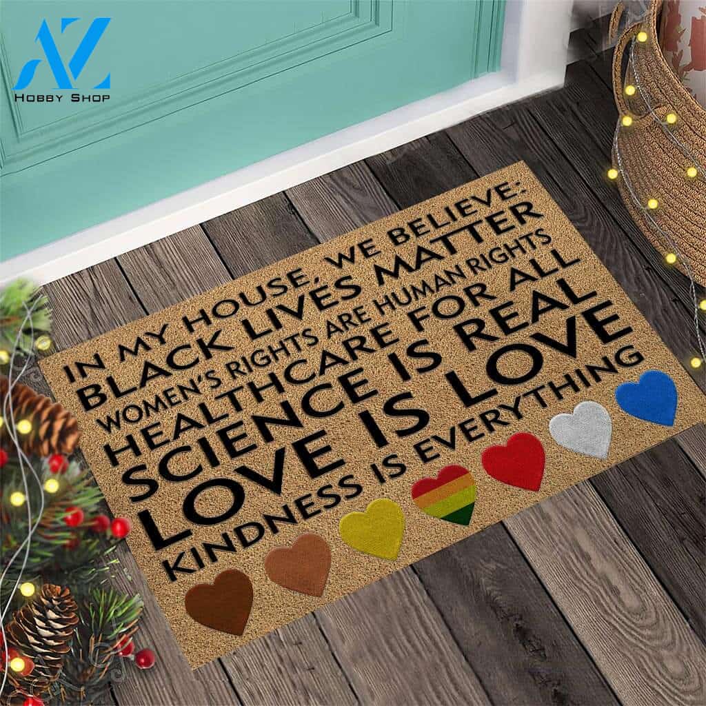 In This House We Believe – LGBT Support Easy Clean Welcome DoorMat | Felt And Rubber | 40x60 cm | 45x75 cm | 60x90 cm | Colorful | DO1140