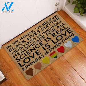 In This House We Believe - LGBT Support Coir Pattern Print Doormat