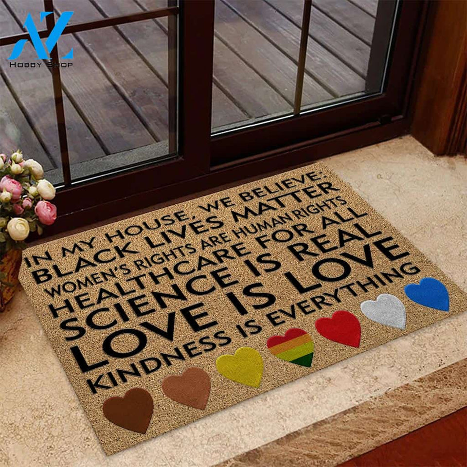 In This House We Believe - LGBT Support Coir Pattern Print Doormat