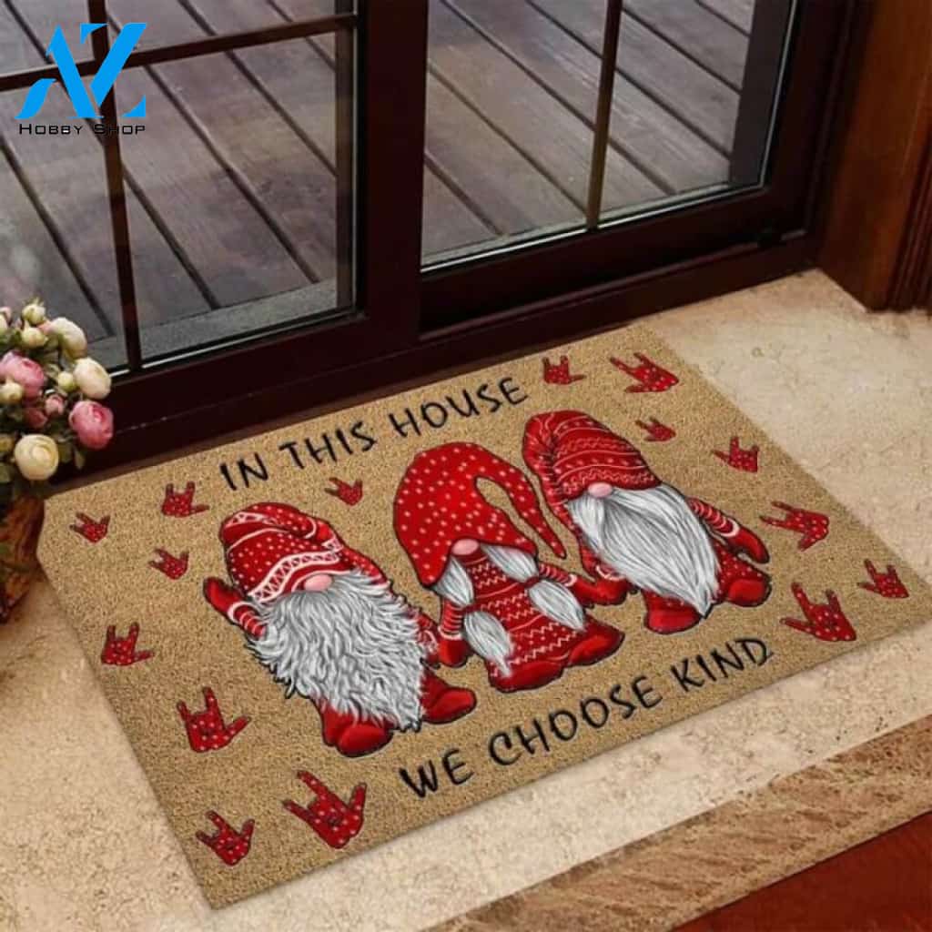 In This House We Choose Kind American Sign Language Coir Pattern Print Doormat | Welcome Mat | House Warming Gift
