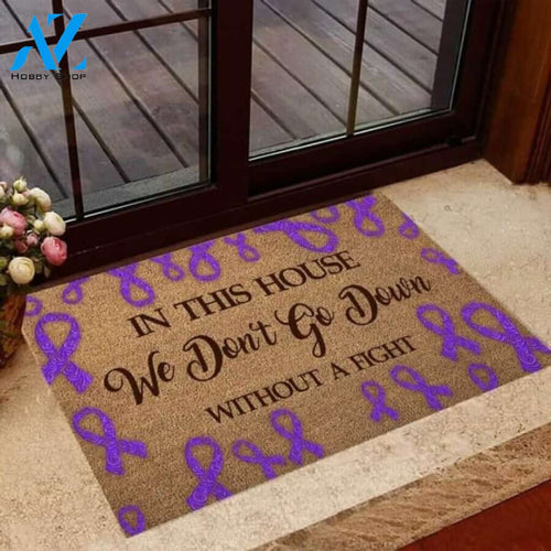 In This House We Don't Go Down Fibromyalgia Awareness Coir Pattern Print Doormat | Welcome Mat | House Warming Gift