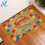 In This House We Never Give Up - Autism Awareness Coir Pattern Print Doormat