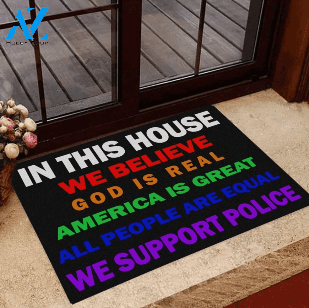 In This House We Support Police Doormat Gift For Friend Family Home Decor Warm House Gift Welcome Mat, Birthday Gift