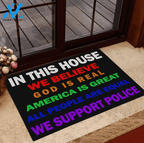 In This House We Support Police Doormat Gift For Friend Family Home Decor Warm House Gift Welcome Mat, Birthday Gift