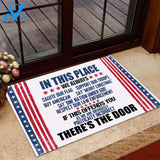 In This Place We Always Salute Our Flag Support Our TroopsAmerican Flag Door Mat