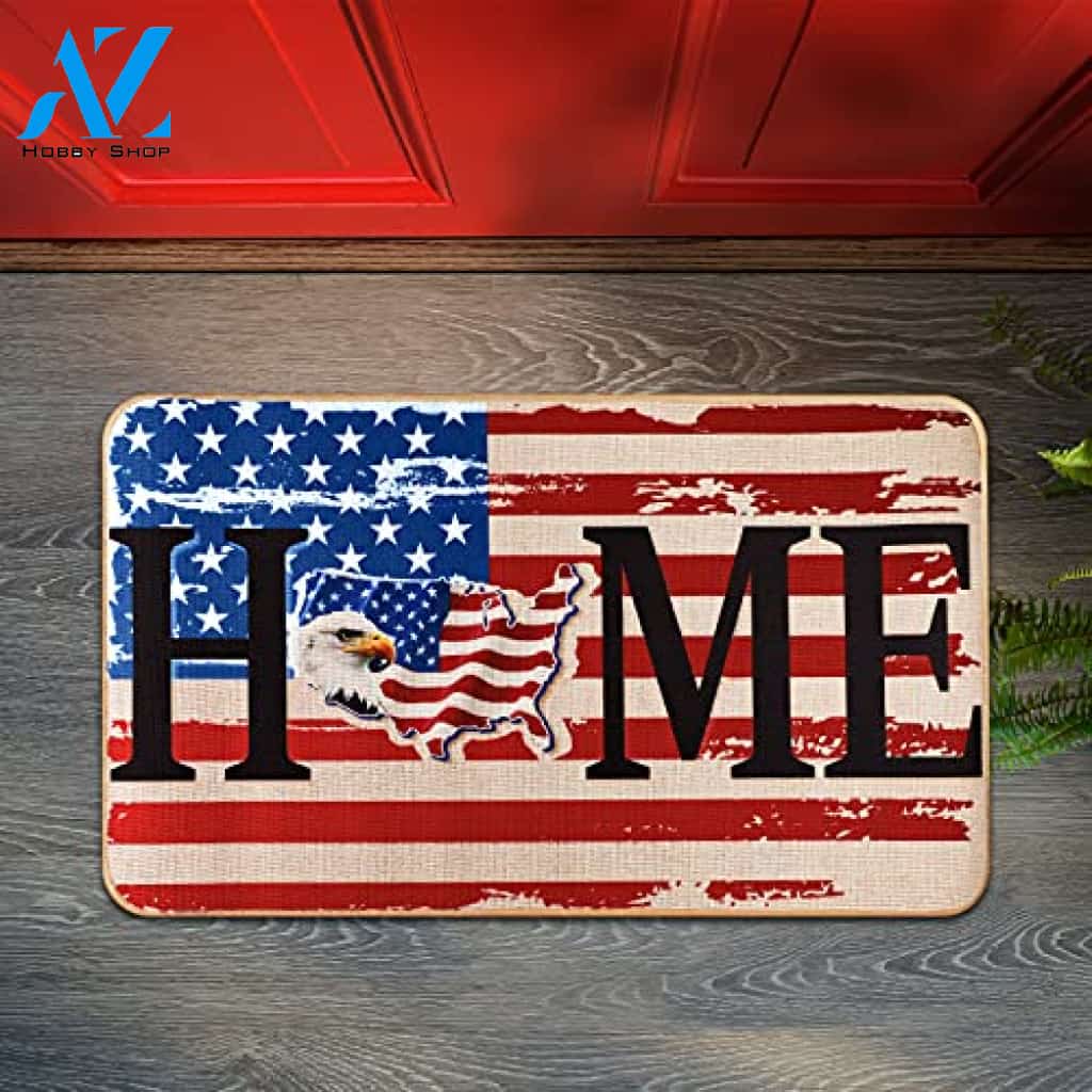 Independence Day American Flag Patriotic Doormat Home Welcome Mat House Warming Gift Home Decor Funny Doormat Gift Idea