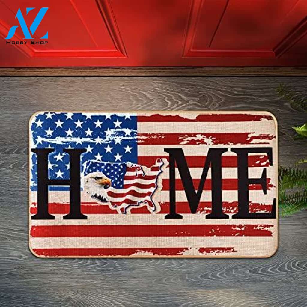 Independence Day American Flag Patriotic Doormat Home Welcome Mat House Warming Gift Home Decor Funny Doormat Gift Idea