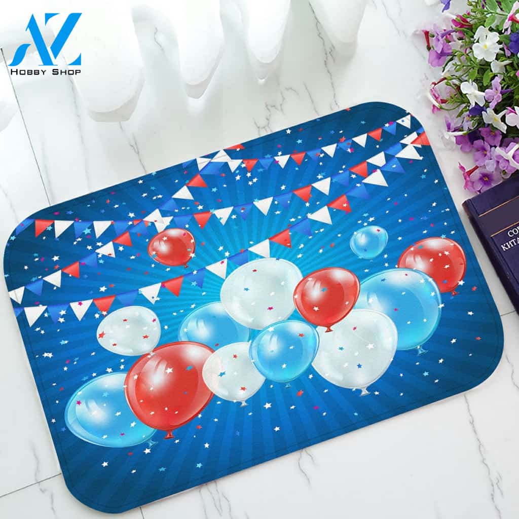 Independence Day Blue Balloons Pennants Confetti Doormat Indoor and Outdoor Doormat Warm House Gift Welcome Mat Gift for Friend Family