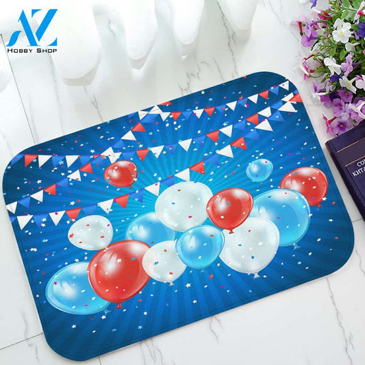 Independence Day Blue Balloons Pennants Confetti Doormat Indoor and Outdoor Doormat Warm House Gift Welcome Mat Gift for Friend Family
