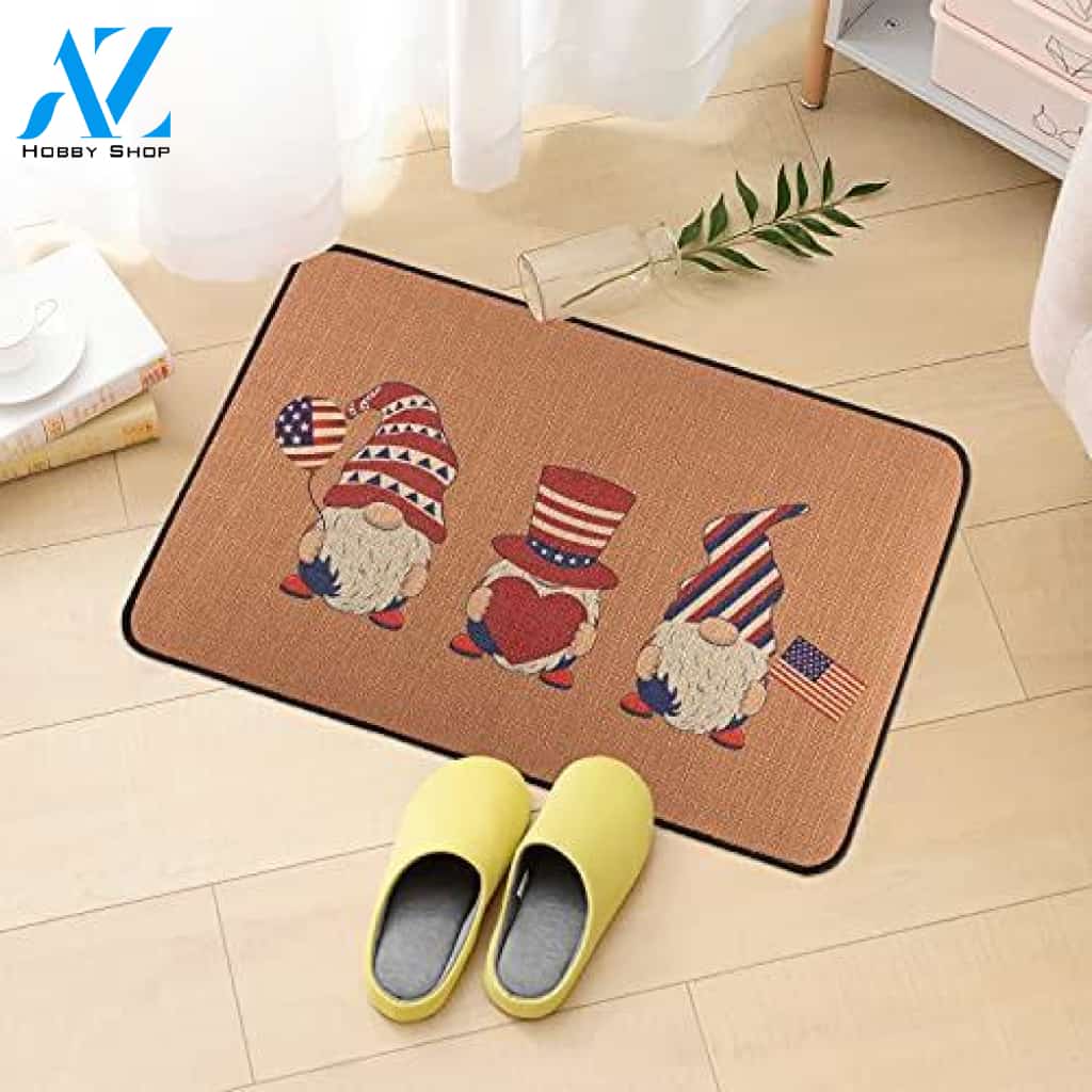 Independence Day Home Decor Patriotic American Flag Stars and Stripes Gnome Patterns Floor Rugs Indoor and Outdoor Doormat Warm House Gift Welcome Mat Gift for Friend Family