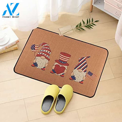 Independence Day Home Decor Patriotic American Flag Stars and Stripes Gnome Patterns Floor Rugs Indoor and Outdoor Doormat Warm House Gift Welcome Mat Gift for Friend Family