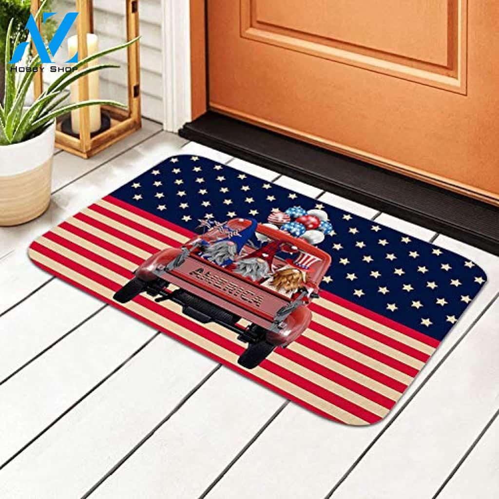 Independence Door Mat Patriotic Welcome Doormat American Flag Stars Gnomes Door Mat Welcome Mat House Warming Gift Home Decor Funny Doormat Gift Idea