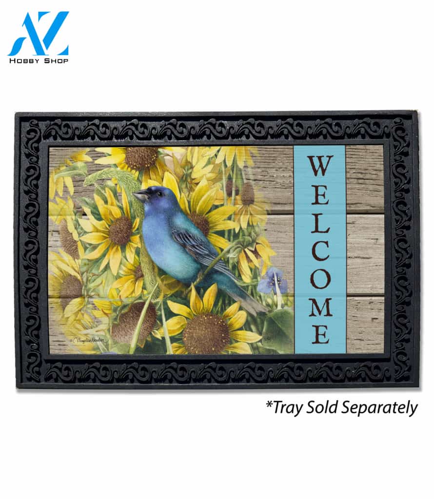 Indigo Bunting and Sunflowers Doormat - 18" x 30"
