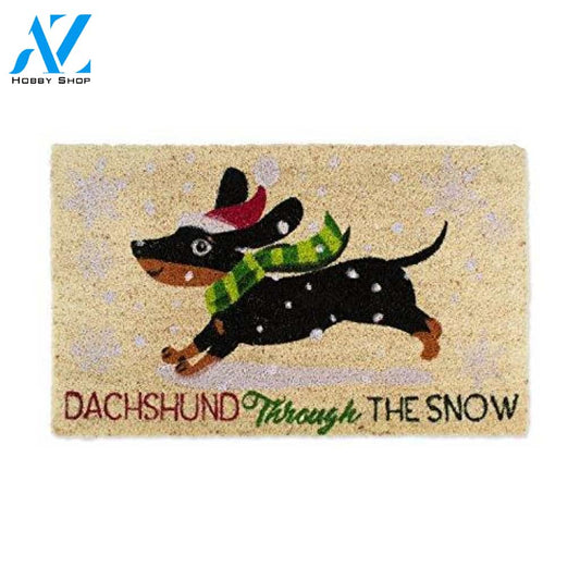Indoor/Outdoor Natural Coir Holiday Season Doormat, 18x30, Dachshund Through The Snow | Welcome Mat | House Warming Gift