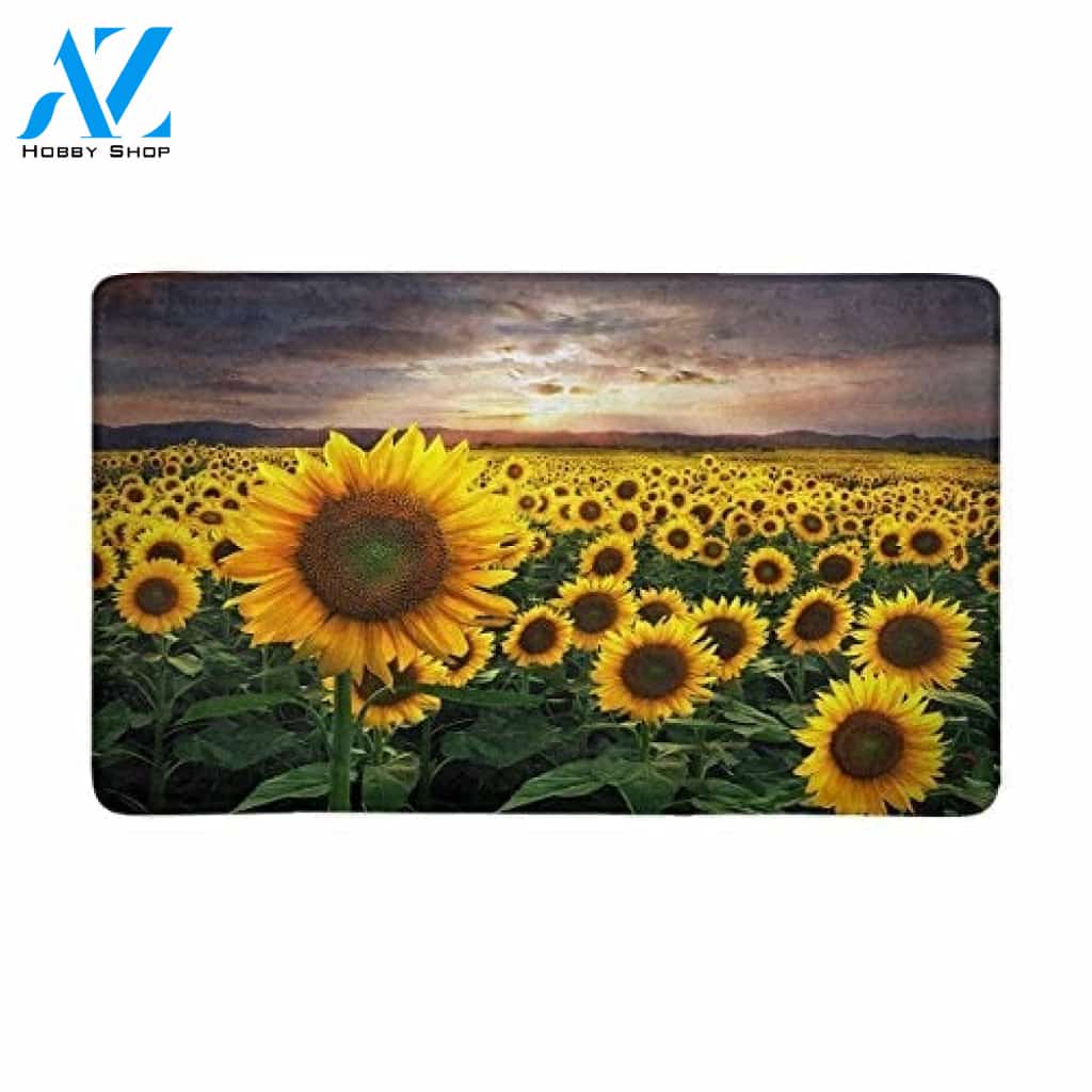 INTERESTPRINT A Huge Field of Sunflowers Over Beautiful Sunset Non Slip Doormat