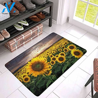 INTERESTPRINT A Huge Field of Sunflowers Over Beautiful Sunset Non Slip Doormat
