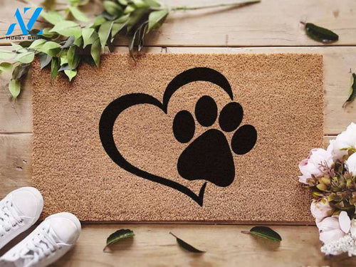 Interlocking Heart And Paw Doormat Welcome Mat House Warming Gift Home Decor Gift For Dog Lovers Funny Doormat Gift Idea