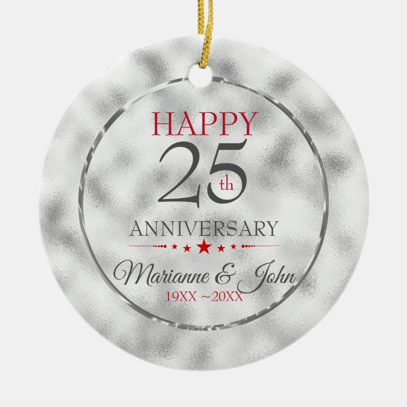 Iridescent Light Gray Glass- Silver Anniversary Ceramic Ornament