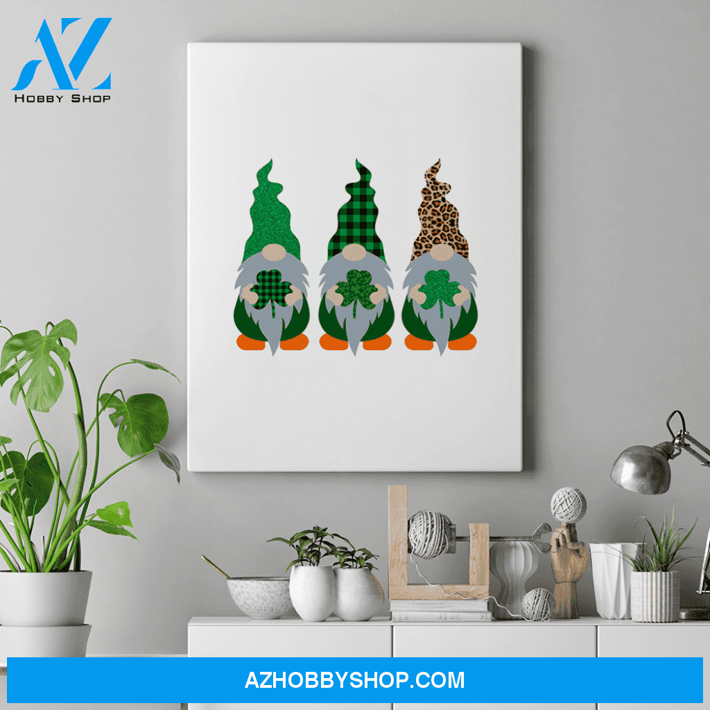 Irish Gnomes Leprechauns Plaid Leopard Hats Shamrocks Cute St Patricks Day Irish Gift Matte Canvas