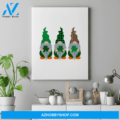 Irish Gnomes Leprechauns Plaid Leopard Hats Shamrocks Cute St Patricks Day Irish Gift Matte Canvas