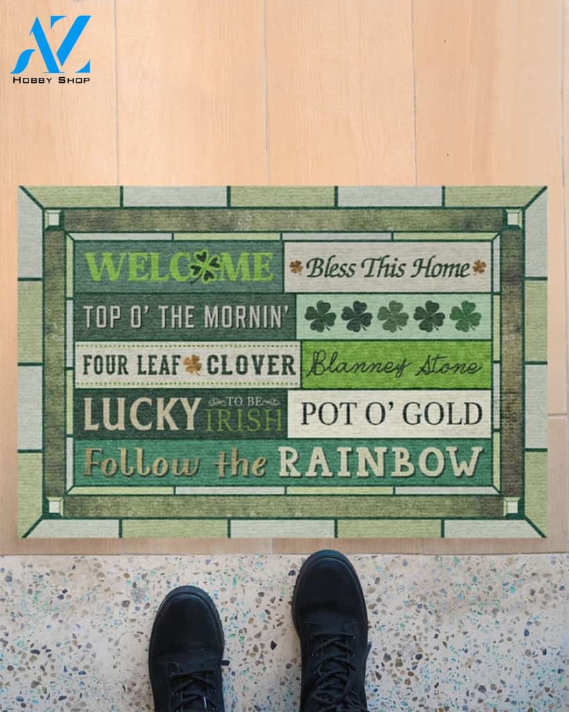 Irish Welcome Bless Four Leaf Clover Doormat Gift For St Patrick's Day Birthday Gift Home Decor Warm House Gift Welcome Mat