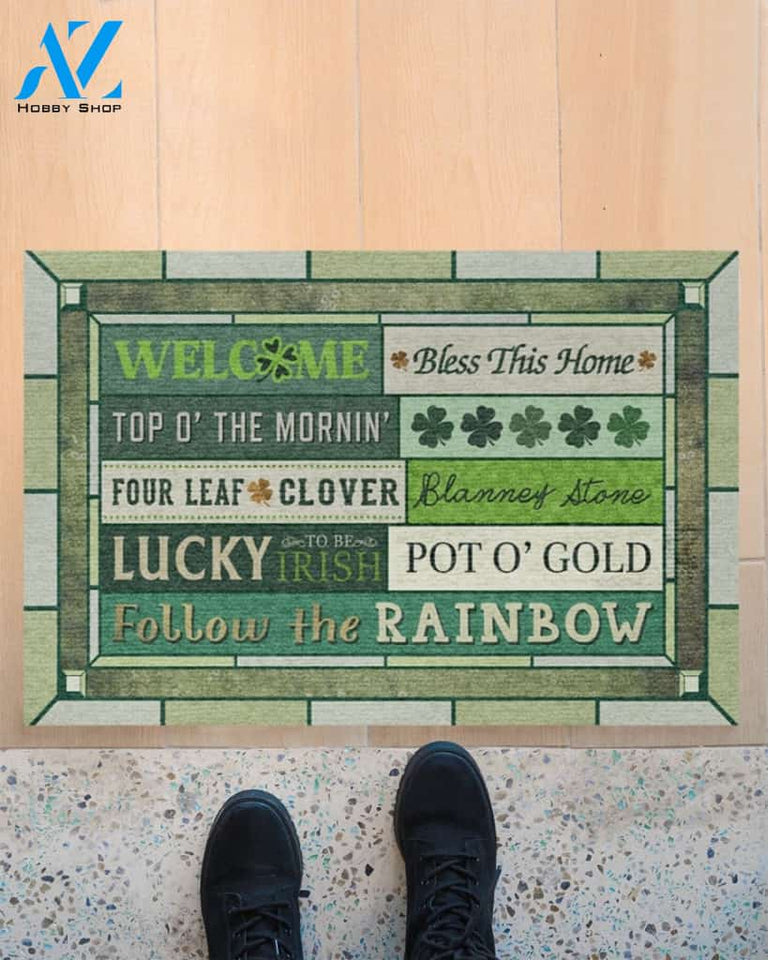 Irish Welcome Bless Four Leaf Clover Doormat Gift For St Patrick's Day Birthday Gift Home Decor Warm House Gift Welcome Mat
