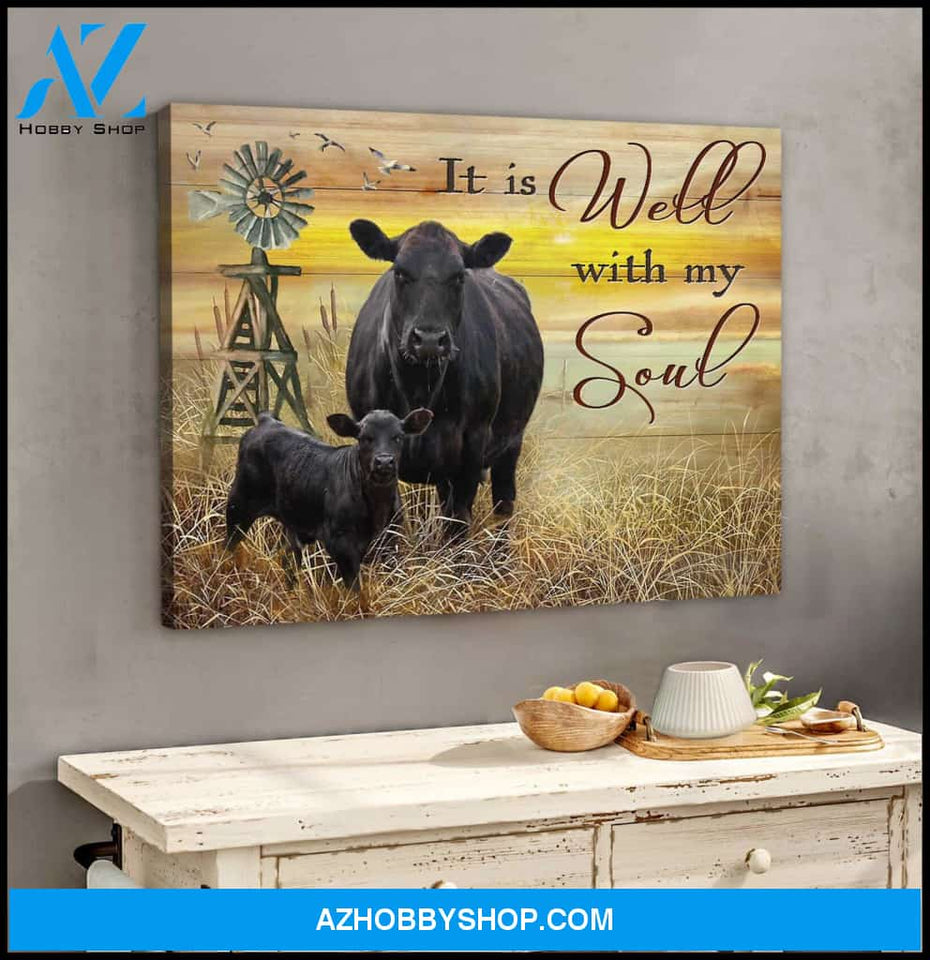 It Is Well With My Soul Angus Cow Canvas Wall Art Farmhouse Decor
