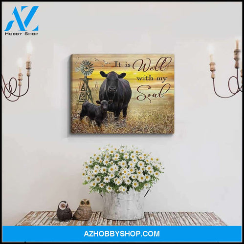 It Is Well With My Soul Angus Cow Canvas Wall Art Farmhouse Decor