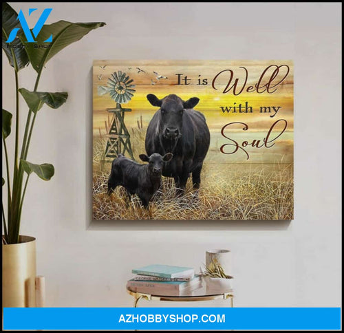 It Is Well With My Soul Angus Cow Canvas Wall Art, Wall Decor Visual Art Farmhouse Decor, Great Gift for Cows Lovers