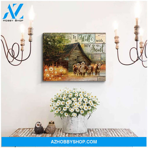 It is well with my soul Farm Hereford Cows Canvas Wall Art Decor