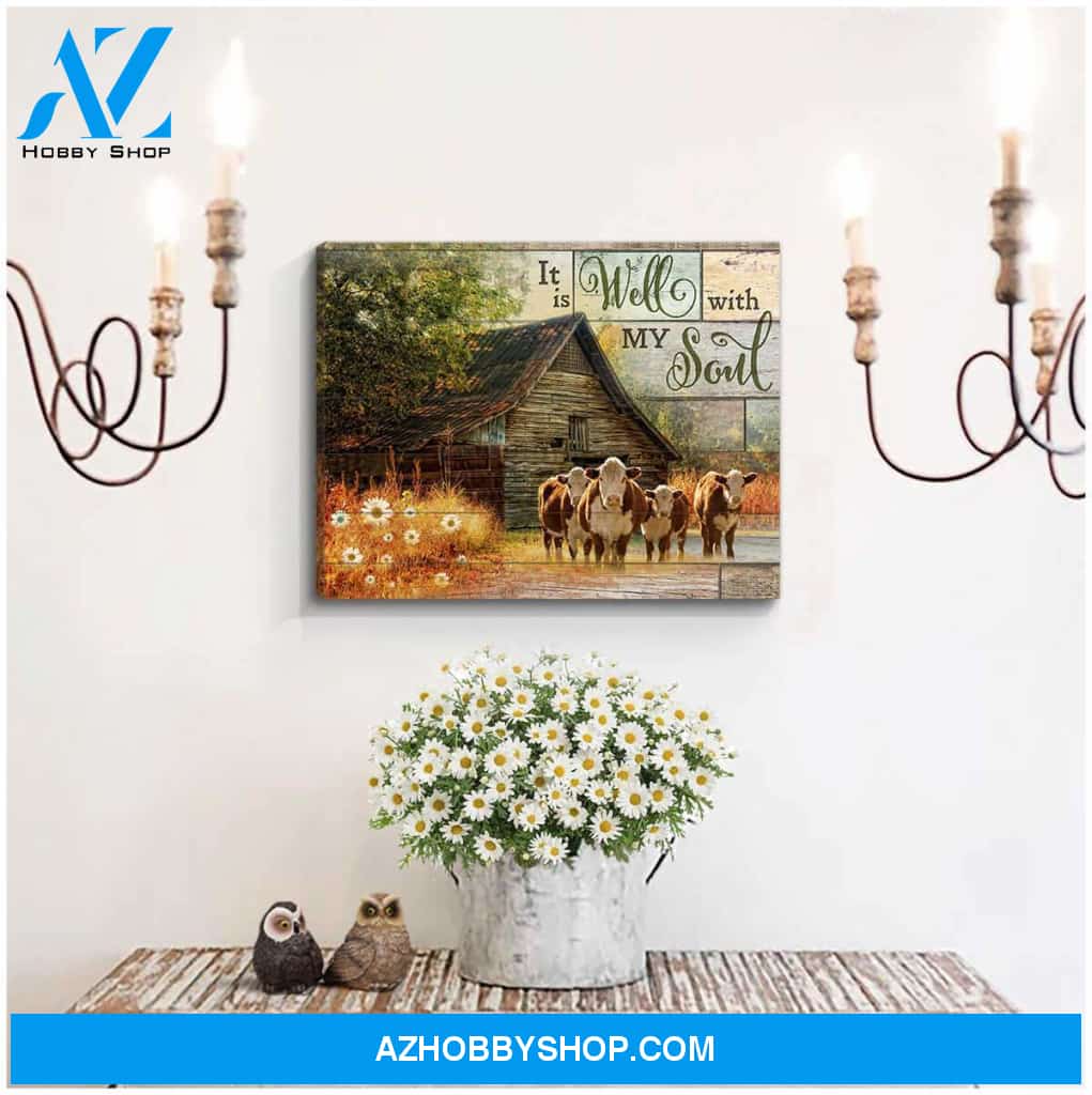 It is well with my soul Farm Hereford Cows Canvas Wall Art Decor