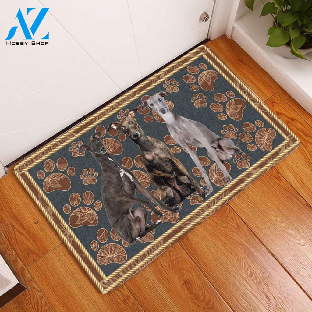 Italian Greyhound Floral Paw - Dog Doormat - Welcome Mat - Home Decor