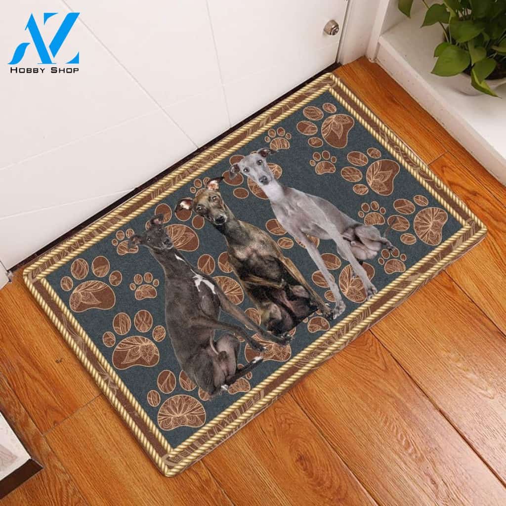 Italian Greyhound Flower Paw Doormat