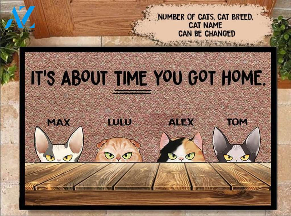 It's About Time Cats Personalized Doormat - DM002PS | Welcome Mat | House Warming Gift