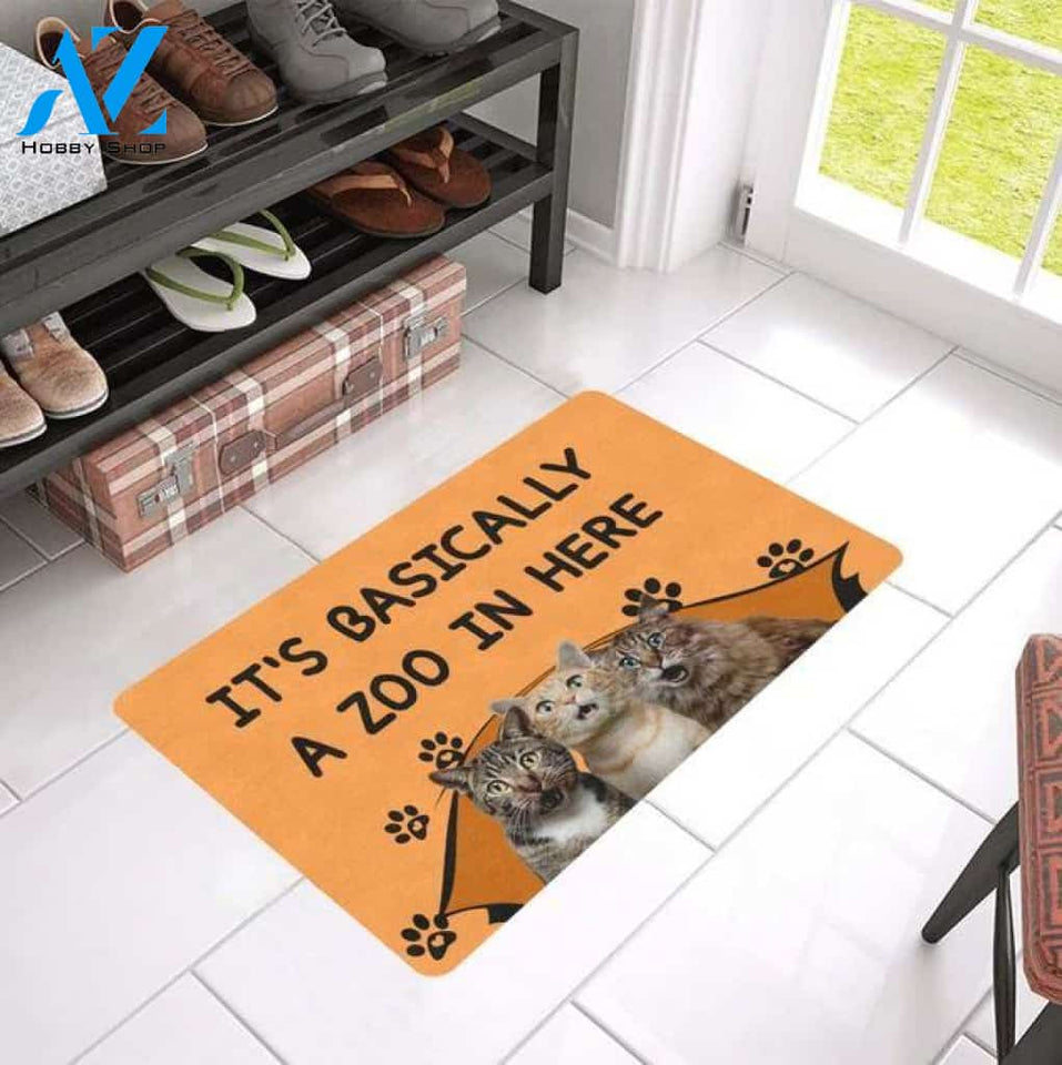 It's Basically A Zoo In Here Funny Cat Doormat