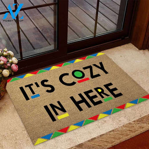 It's Cozy In Here - African American Coir Pattern Print Doormat