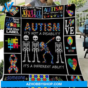 It's Not A Disability It's A Different Ability, Skeleton Autism Awareness Blanket