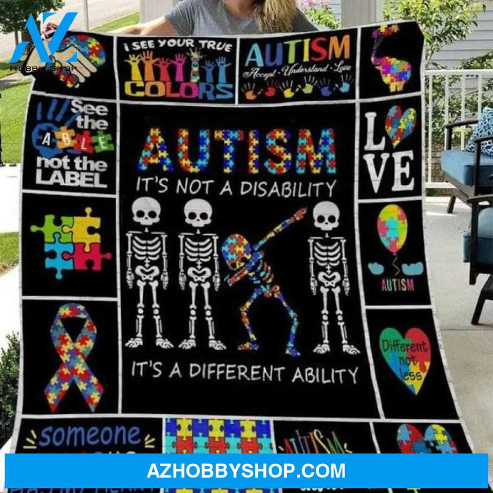 It's Not A Disability It's A Different Ability, Skeleton Autism Awareness Blanket